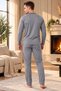 4041 Men's Buttoned Collar 100% Cotton Soft Comfortable Long Sleeve Pajama Set - 4