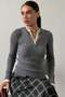Anthracite Buttoned Collar Long Sleeve Ribbed Slim Fit Women's Bodysuit Mg2729 - 5