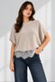 Women's Crew Neck Short Sleeve Lace Cotton Knit Sweater - 3