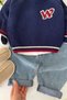 Boy's 3-Piece Set with Embroidery Detailed Knit Sweater and Shirt - Navy Blue - 7