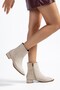 Women's Thick Short Heeled Boots Beige Suede Flat Tpu Vardola Sole - 4