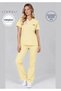 R O N D a – Technician Uniform High Waist Spanish Flare Bat Sleeve Medical Uniform Scrubs Set Compliant with New Regulations - Beige Moth Logo