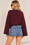 Women's Striped Crew Neck Oversize Knitwear Sweater Standard Size - 4