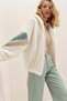 Women's Ecru Hooded Zip-Up Color Block Sleeves Oversized Plush Sweatshirt ALC-547-001 - 6