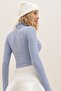 Women's Blue Turtleneck Ribbed Basic Crop Body Blouse ALC-695-001 - 5