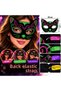 Black Velvet Coated Cat Mask with Pink Green Glitter Embroidery 20X13 cm Bsk2026 - 2