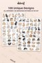 Cute Cat Sticker Set 100 Pieces - Funny Cats Watercolor Journal Agenda Notebook Laptop Stickers - 2