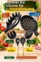Set of 2 Wooden Handle Black Silicone Pasta Serving Spoon and Colander 31 cm Spaghetti and Boiling Kitchen Set - 3