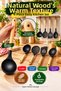 4-Piece Wooden Handle Black Silicone Kitchen Set 31cm Ladle Colander Spatula Serving Spoon Cooking and Serving - 4