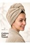 Cotton Towel Hair Drying Cap Beige - Buttoned Hair Towel