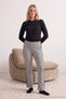 Black 100% Cotton Striped Knitted Pajama Bottoms with Piping Detail Thmaw27Pj00012