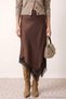Dark Brown Asymmetric Cut Lace Detailed Woven Satin Midi Skirt Twoss26Et00030