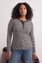 Siyah-Beyaz Çizgili Yakası Düğmeli Fitted/Vücuda Oturan Esnek Fittilli Örme Bluz TBBAW27AF00095 - 3