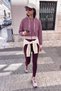 Plum Striped Zippered Regular Fit Hooded Crop Knitted Sweatshirt Twoaw27Sw00119