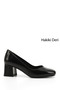 Women's Black Patent Leather Blunt Toe Medium Thick Heeled Genuine Leather Shoes