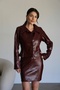 Crocodile Print Jacket and Mini Skirt Premium Burgundy Leather Set - 6