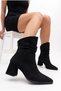 Women's Thick Heeled Pointed Toe Bellows Black Suede Back Zipper Boots - 4