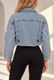Women's Light Blue Crop Oversize Denim Jacket with Tassels at the Hem - 5