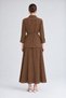 Stone Detailed Collar Cupra Skirt Set Khaki - 3
