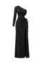 Vs-1099 Armida Black Glitter One Shoulder Cut Out Slit Maxi Dress - 4