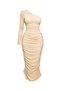Vs-1088 Kesia Beige One Shoulder One Sleeve Draped Slit Maxi Dress - 4