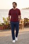 Men's Summer Trend Short Sleeve Knitwear Claret Red T-Shirt - 3