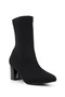 Women's Black Stretch Pointed Toe Thick Heeled Stretch Boots
