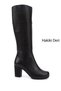 Women's Black Zippered Thick Heeled Genuine Leather Boots