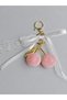 Women's Cherry Velvet Texture Ribbon Lace Gold Imported Bag Charm - 2