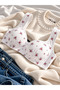Floral Patterned Cotton Thick Strap Gathering Bra Without Underwire - 2