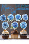 20 Pieces Blue Roses Toothpick Ornament Set Cupcake Cake Cookie Cocktail Presentation Ornaments Cocktail Toothpicks Engagement Birthday Cocktail Invitation and Presentation Cake Decoration Ornament Thick Paper - 4