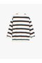 Striped Long Sleeve Button Detailed Polo Neck Sweatshirt - 2