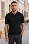 Men's Casual Striped Zippered Black Polo Knitwear T-Shirt - 7