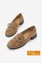 Women's Genuine Leather Folded Bow Detailed Loafer Casual Shoes Sanero Camel Suede - 3