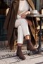 Women's Elastic Side Strap Heeled Casual Boots Tunles Brown Suede - 2