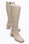 Women's Beige Skin Blunt Toe Below-Knee Heeled Boots - 4