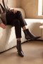 Women's Blunt Toe Zippered Stitched Detailed Heeled Casual Boots Teyris Brown - 6