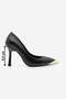 Women's Stiletto Pointed Toe Gold Detailed Classic Heeled Shoes Ginez Black - 3