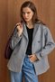 Double-Breasted Short Coat with Cape and Arm Panel Detail Light Gray 3161