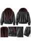 Double-Breasted Leather Coat with Fur Collar - Black |   F2050 - Black - 3