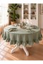 Pearl Velvet Textured Ruffled Round Tablecloth Sage Green