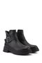 Women's Black Zippered Thick Heeled Boots - 5