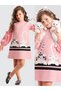 Pink Cute Friends Girls' Woven Balloon Sleeve Winter Dress