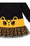 Girls' Leopard Appliqué Tulle Cotton Dress – Black Long Sleeve Comfortable Stylish Design (Ages 3-8) - 7