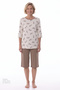 Beige Collagen Leopard Patterned 3/4 Sleeve Shorts Pajama Set