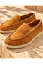 Genuine Leather Mustard Suede Casual Women's Loafer Shoes - 8