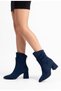 Women's Thick Heeled Pointed Toe Bellows Navy Blue Suede Back Zipper Boots - 5
