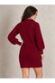 Una Fiaba Burgundy Women's Half Fisherman Knitwear Knitted Dress - 3