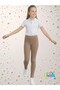 Girl Child Dark Beige Ribbed Stitching Double Knit Lycra Steel Interlock Pants Tights for School - 4