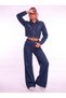 Jeans Set Mid Crop Jacket / Wide Leg Pants Dark Blue - 3